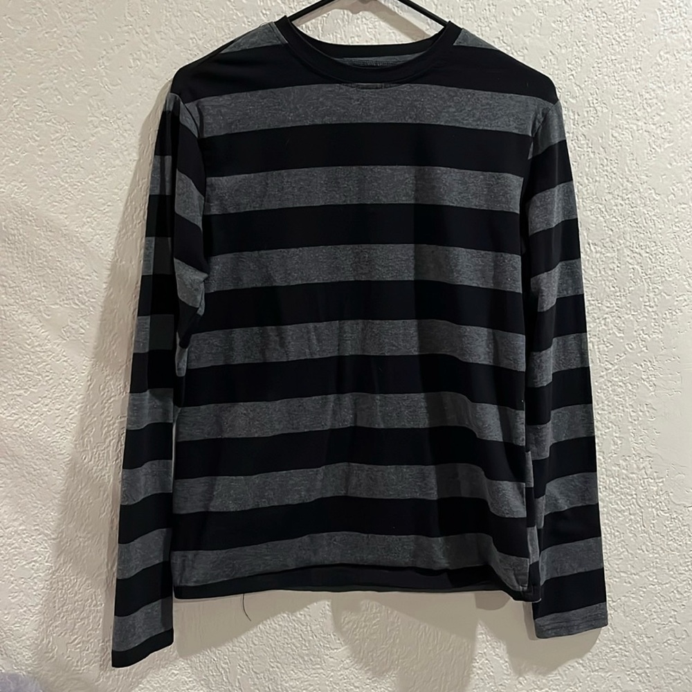 Long Sleeve Black & Grey Striped Shirt - Size Medium